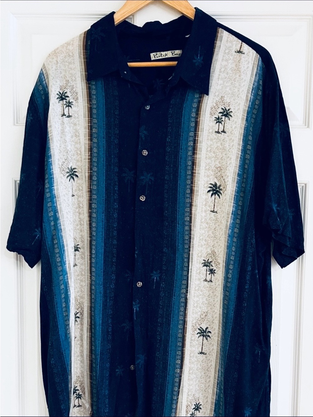 BATIK BAY Men's Navy Palm-Print Short-Sleeve Button-Down Shirt